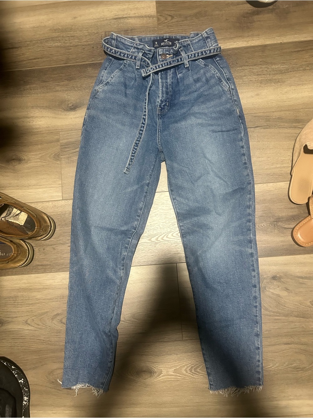 Hollister High-Rise Light Blue Paperbag Jeans with Tie Belt